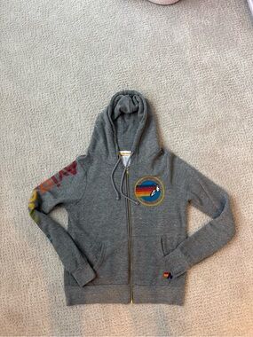 Aviator Nation Gray Zip Hoodie with Yellow and Orange Label